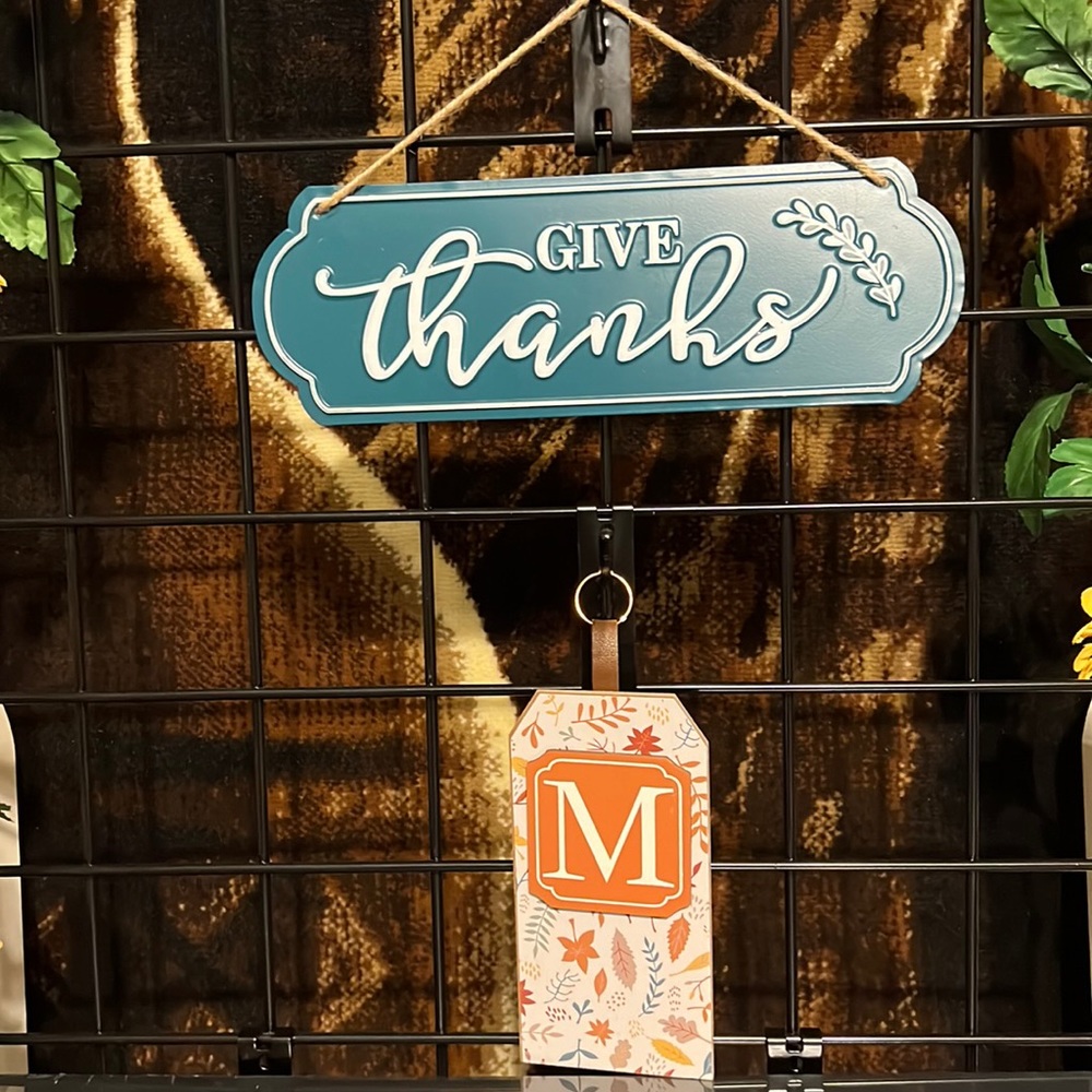 New Harvest Floral Letter “M” Monogram Wall Decor & “Give Thanks” Metal Plaque